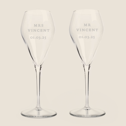 Magda Mr and Mrs Etched Surname Prosecco Glass Set