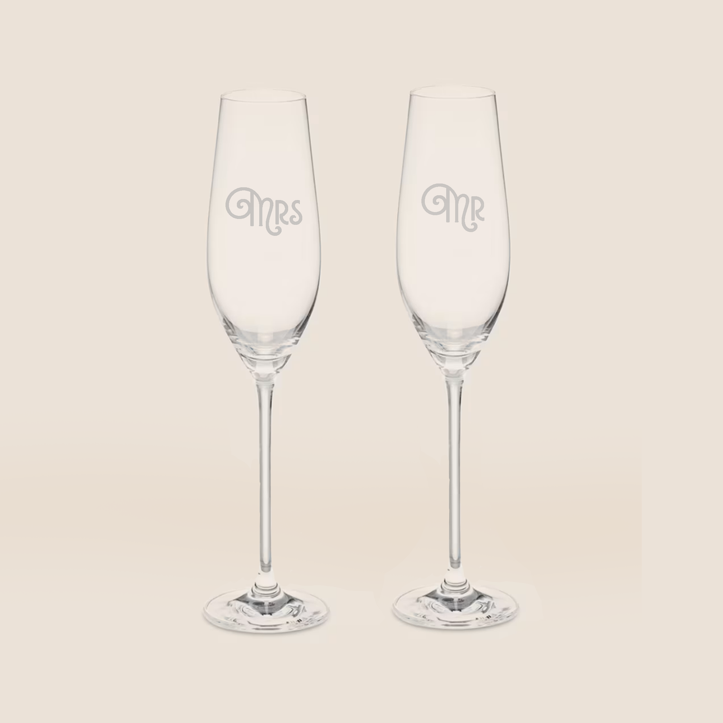 Art Deco Mr and Mrs Etched Champagne Glass Set