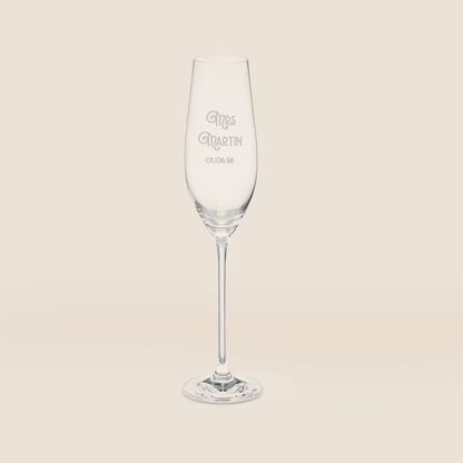 Art Deco Mr and Mrs Etched Surname Champagne Glass Set
